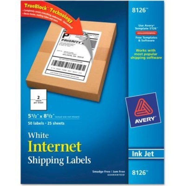 Avery Avery® Shipping Labels with TrueBlock Technology, 5-1/2 x 8-1/2, White, 50/Pack 8126